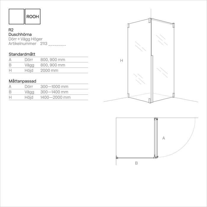  ROOH R2 Duschhörna Dörr+Vägg Måttanpassad - Badhuset.se