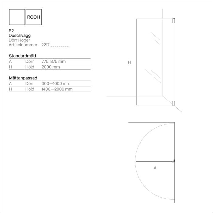  ROOH R2 Duschdörr Standardmått - Badhuset.se