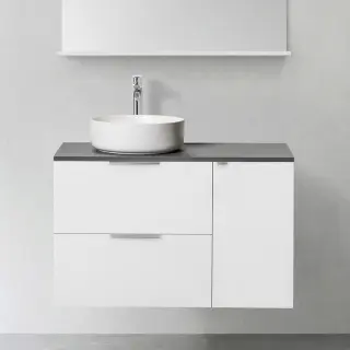  Hafa Shape Kommod 90 med ovanpåliggande tvättställ och sidomodul - Badhuset.se