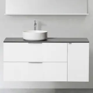  Hafa Shape Kommod 120 med ovanpåliggande tvättställ och sidomodul - Badhuset.se